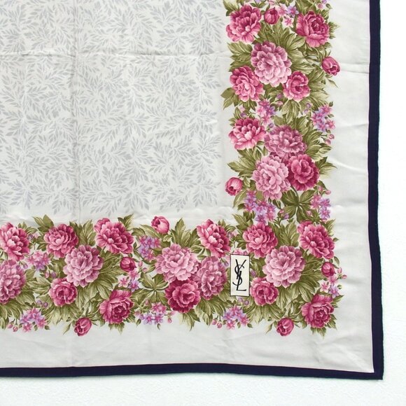 Authentic YVES SAINT LAURENT Floral scarf silk [Used] - Picture 5 of 8